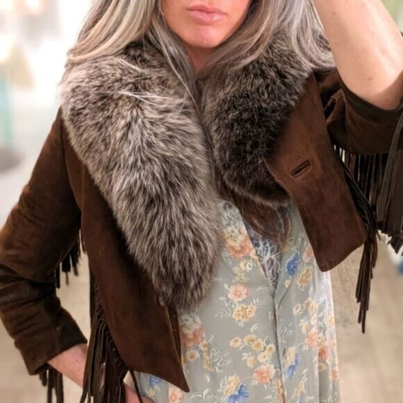 Re-Invented Vintage?NuBuck Leather Fringe Crop?Jacket - Picture 1 of 7